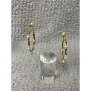 Sterling Silver Yellow Gold Plated Pearl Hoop Earrings #66613